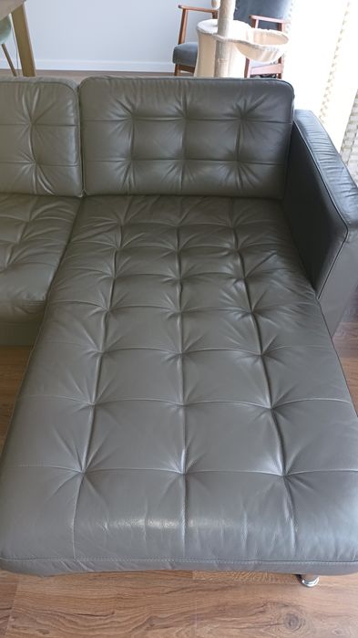 Sofá sala de estar 3 lugares mais chaise longue em pele