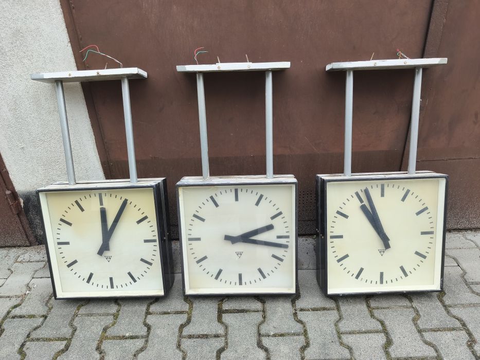 Zegar dworcowy kolejowy Pragotron obustronny, oryginał retro, UNIKAT!