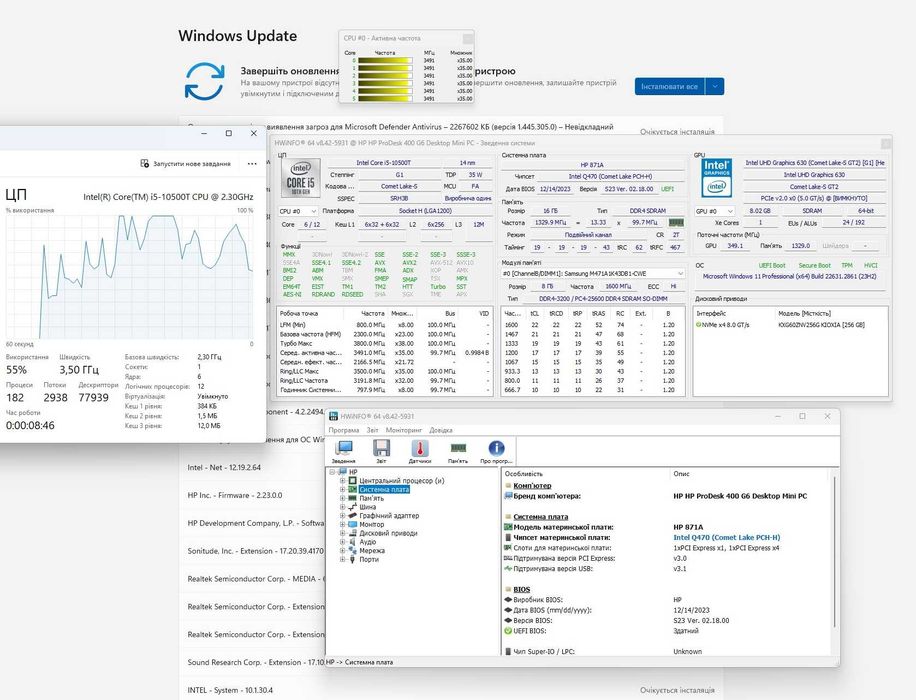 Мікро ПК HP ProDesk 400 G6 Mini PC i5-10500T 16GB, NVMe 256GB