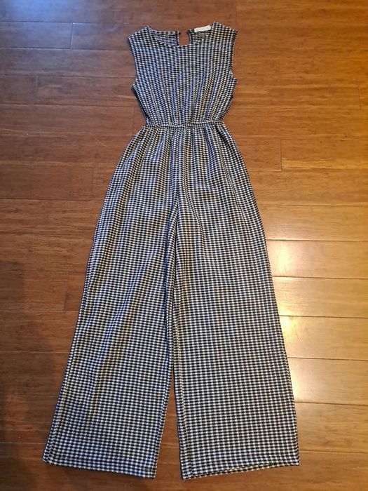 Spodnie- kombinezon w drobna krateczka, czarno białe