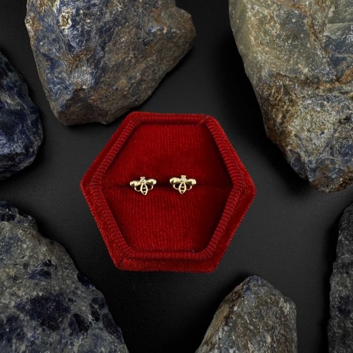 Złote kolczyki z Cyrkoniami Pszczółki Wkrętki Próba 585 Waga 0.85g (J)