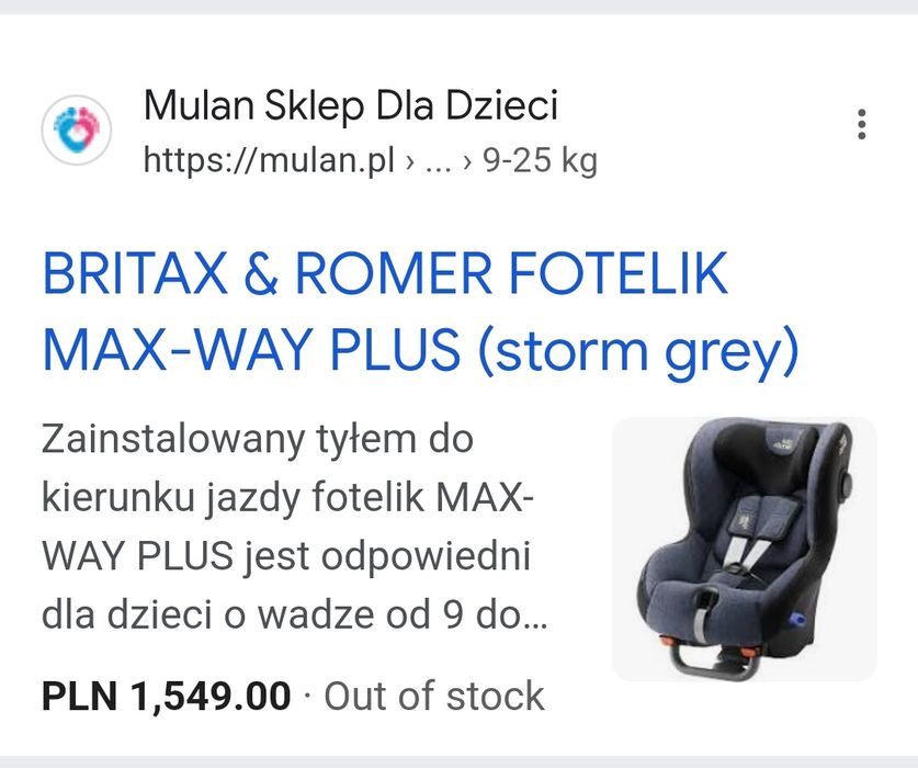 1500zl Britax Max-Way - fotelik samochodowy 9 - 25 kg (od9 m do 6lat)