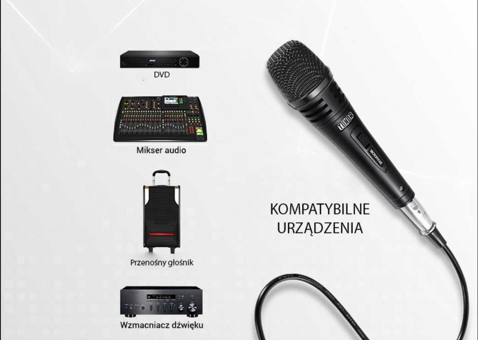 Przewodowy mikrofon dynamiczny tonor k1 kabel xlr 5 m jack 6 35 mm
