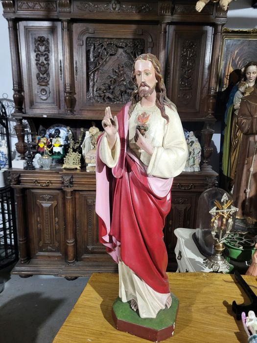 Stara polska figura 85 cm Pan Jezus Najświętsze Serce