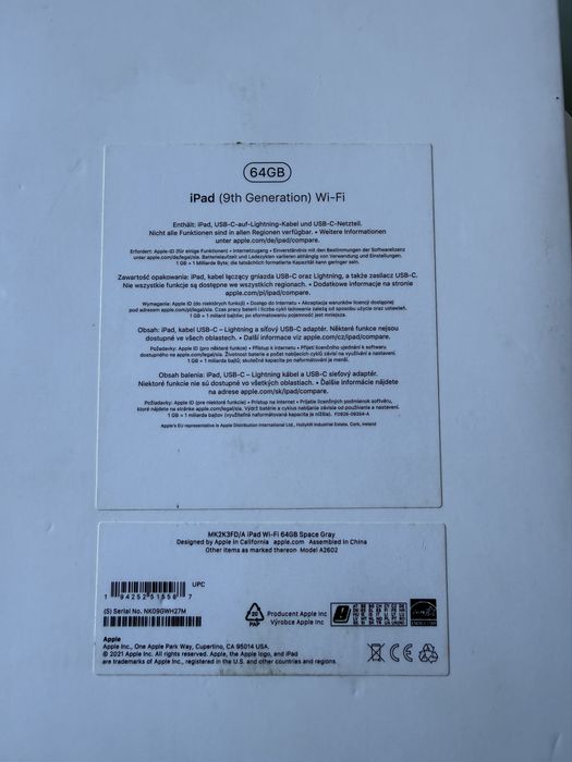 Apple iPad 10.2” 9a Geração 2021 64Gb