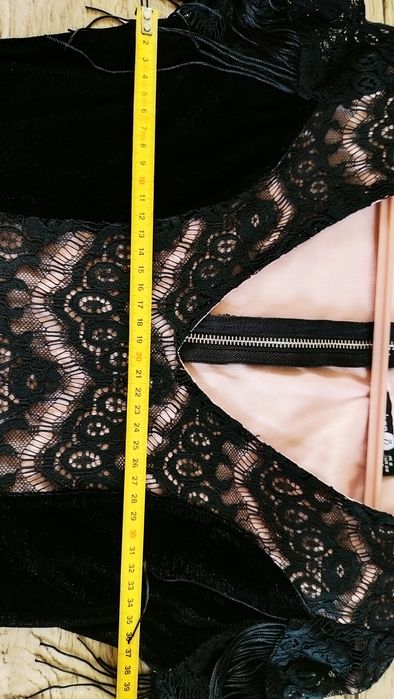 Sukienka sylwester frędzle koronka S