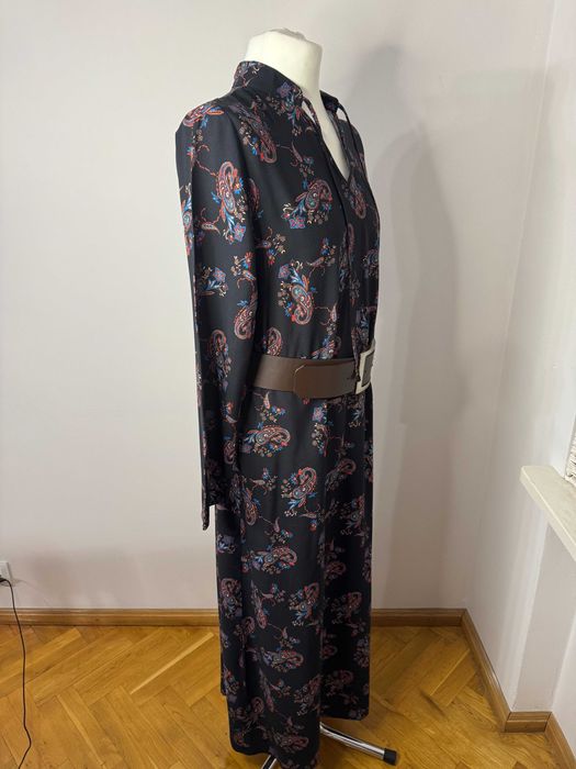 NOWA długa prosta sukienka wzór parsley czarna 44  BON PRIX