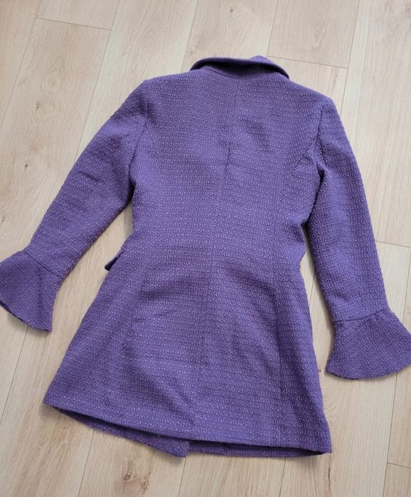 Fioletowy płaszczyk taliowany Miss Selfridge L 40