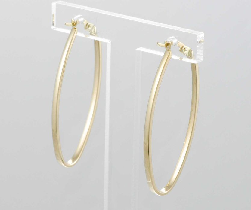 Kolczyki złote wiszące 585 długie koła owalne na biglu angielskim 14K