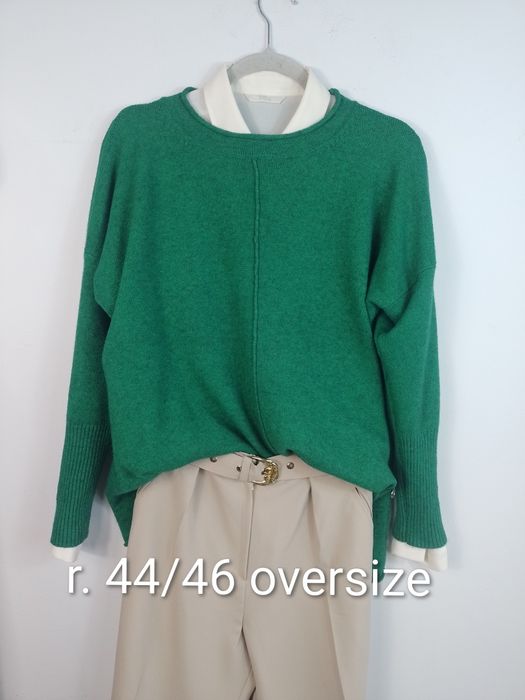 Zielony sweter  oversize miękki luźny wygodny 44 46