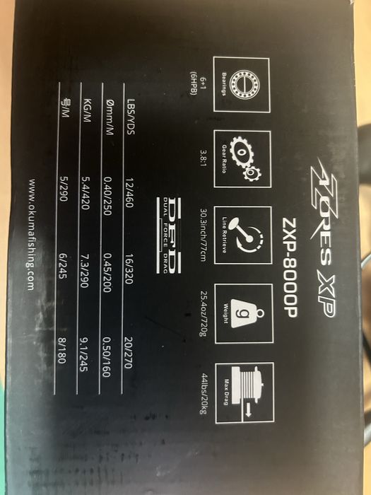 Carreto Okuma Azores XP ZXP 8000P Novo