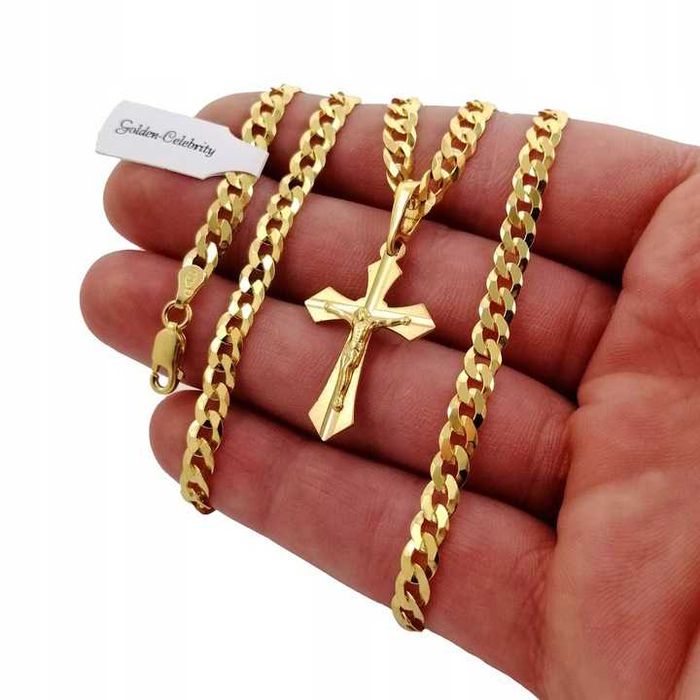 Łańcuszek pancerka+krzyżyk srebro 925+24k złoto 60cm GWARANCJA