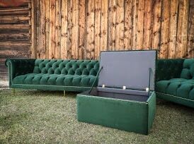 Sofa Kanapa Chesterfield zestaw 5+5+pufa z pojemnikiem Retro PRL Loft