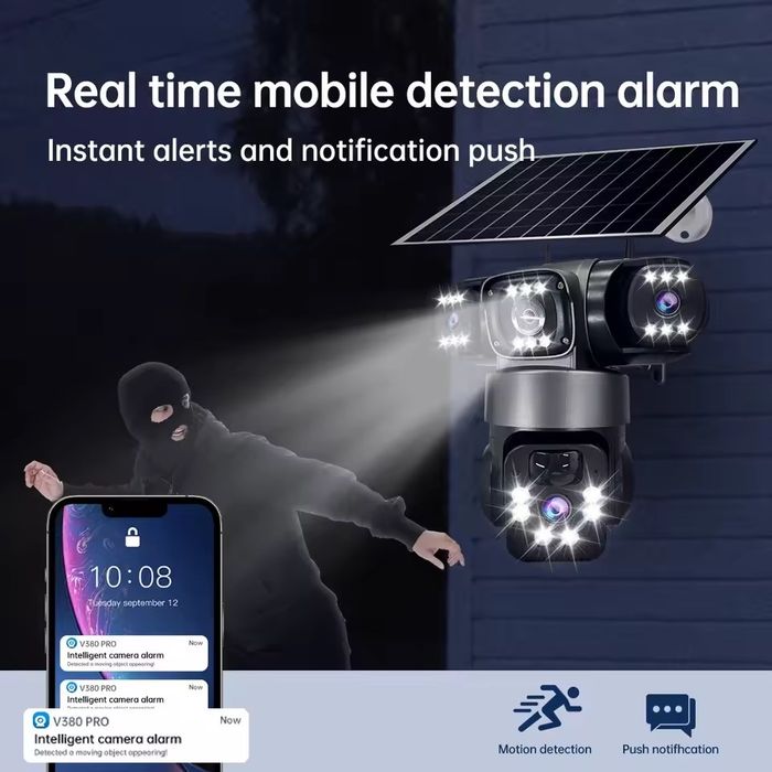 WIFI 15МР Камера вулична Автономна вайфай камера з сонячною панеллю 15MP 3 лінзи 3 екрани вулична відеокамера автономна камера 15мр V380pro