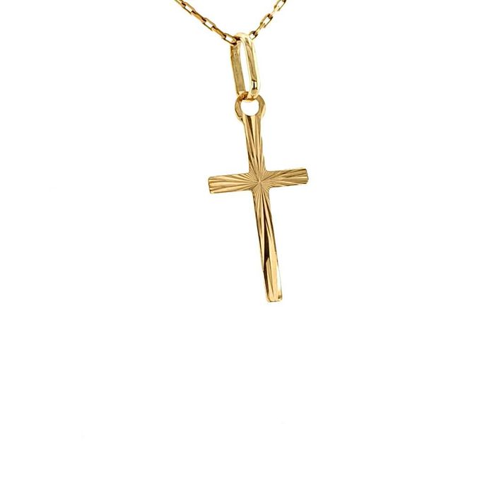 Złota przywieszka delikatny krzyżyk (8/14/25)/