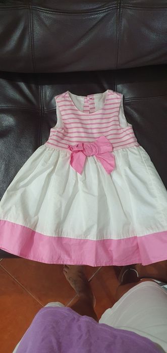 Vestido Rosa e branco com laço