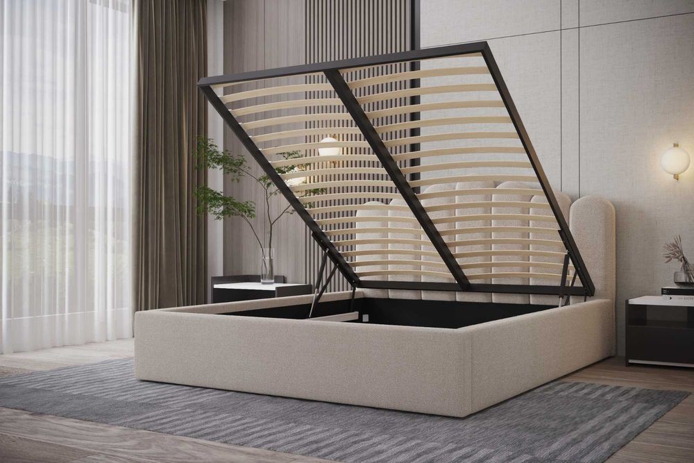 Łóżko tapicerowane RIO 160x200 z pojemnikiem na pościel + stelaż