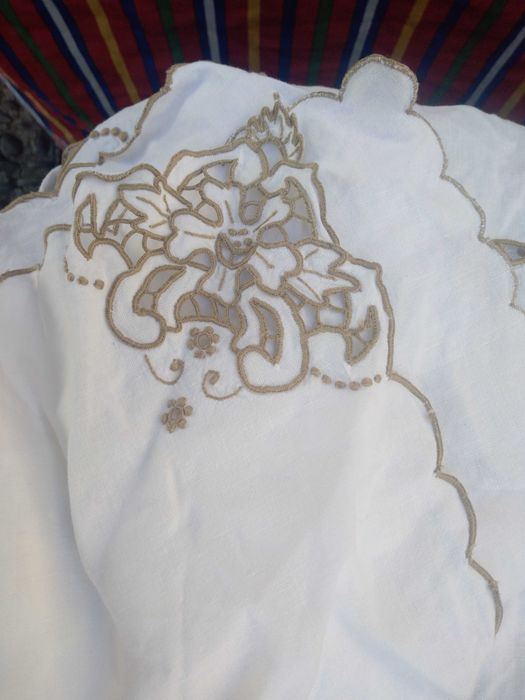 Bordado Madeira de linho, colorido, antigo, grande e pequeno