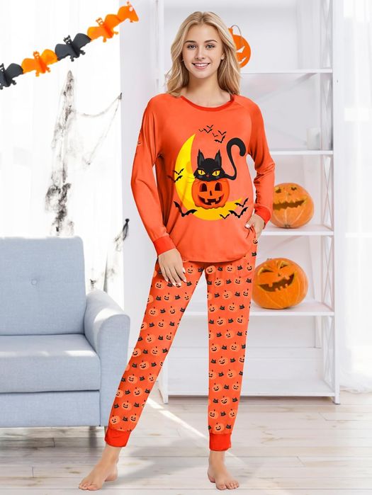 Męska piżama Halloween dynia, dwuczęściowa, XXL, pomarańczowa