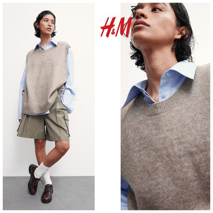 H&M L-XL luźna beżowa kamizelka melanż w kolorze owsianych płatków