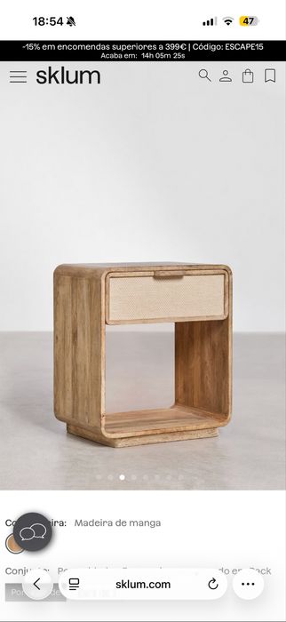 Mesa de cabeceira Sklum em madeira com gaveta NOVA