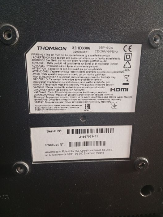 Telewizor Thomson 32HD3306 DVB-T2 HEVC