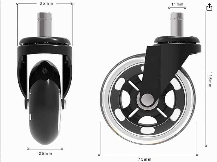 5 Rodas Silicone para cadeira - 11mm