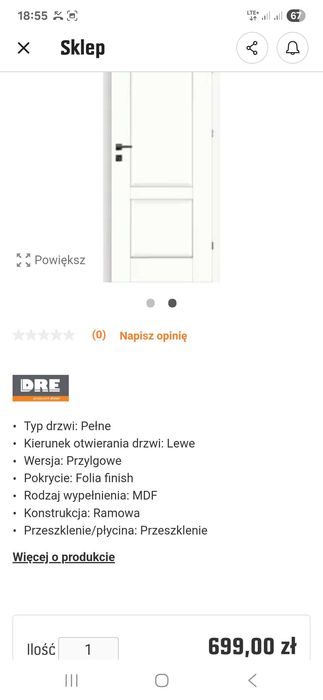 drzwi wewnętrzne DRE lewe 70 białe