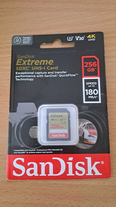 SanDisk EXTREME SDXC 256 GB 180/130 MB/s C10 V30 UHS-I U3