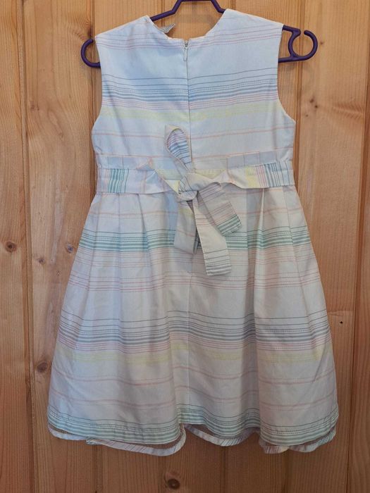 Sukienka dla dziewczynki biała w kolorowe paski