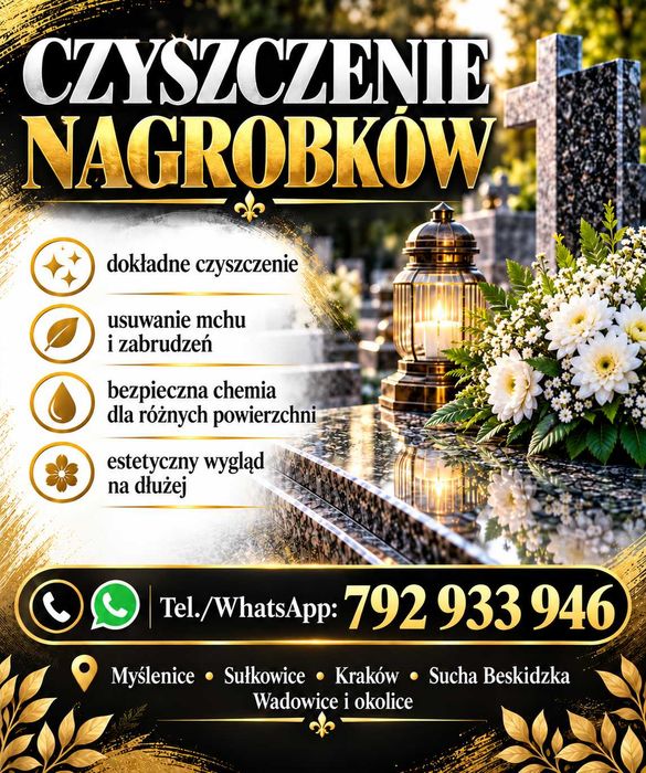 Czyszczenie grobów i nagrobków – Myślenice, Sułkowice, Kraków