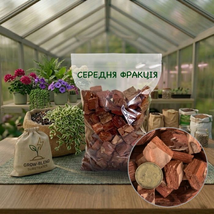 Кора, пінія, ові , классман, кокосові чіпси, торф