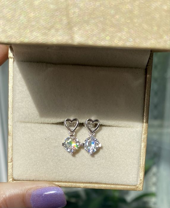 Срібні сережки з діамантами муасанітами 1ct+1ct. Сертифікат!