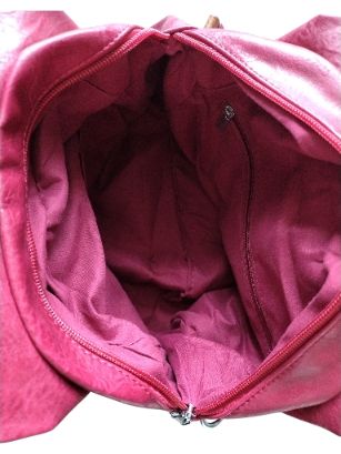 Modny Czerwony Worek Na Ramię - Plecak Damski, 6 Kieszeni, Ekoskóra