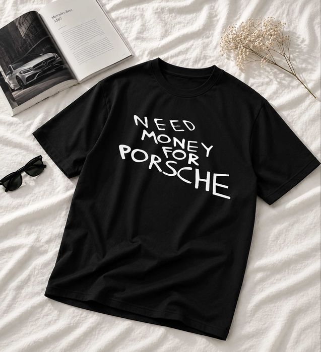 Męska Czarna Koszulka Need Money for Porsche Wersja 2 | Rozmiary S-XL