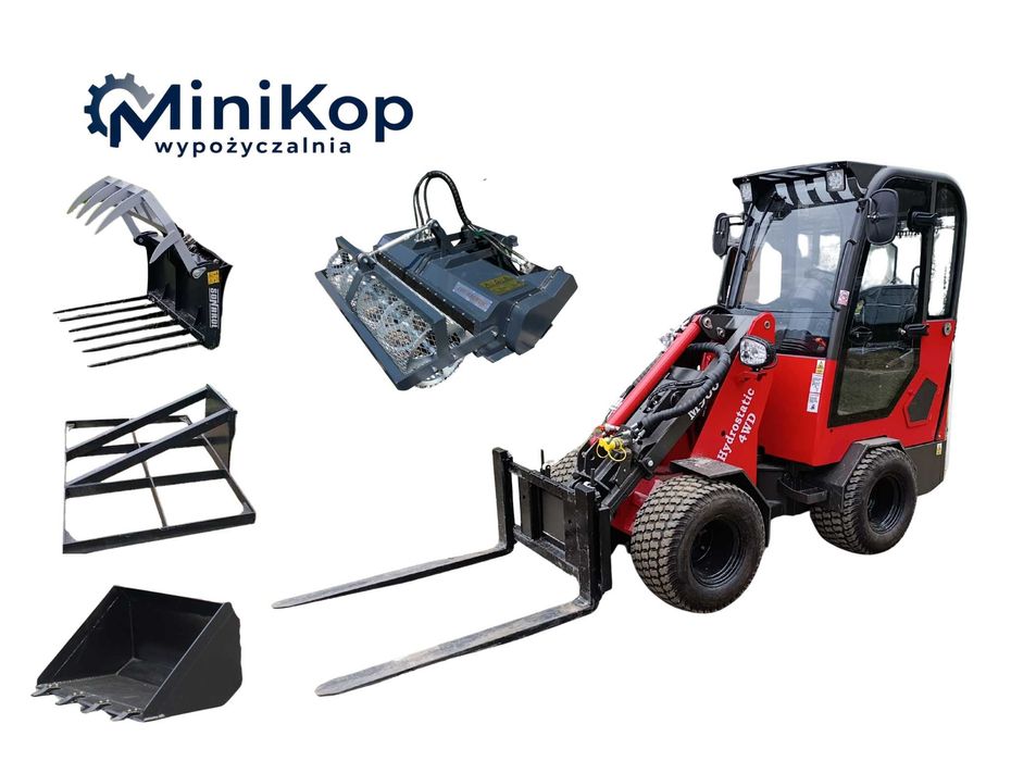 Mini ładowarka teleskopowa, przegubowa 1,5t WYPOŻYCZALNIA