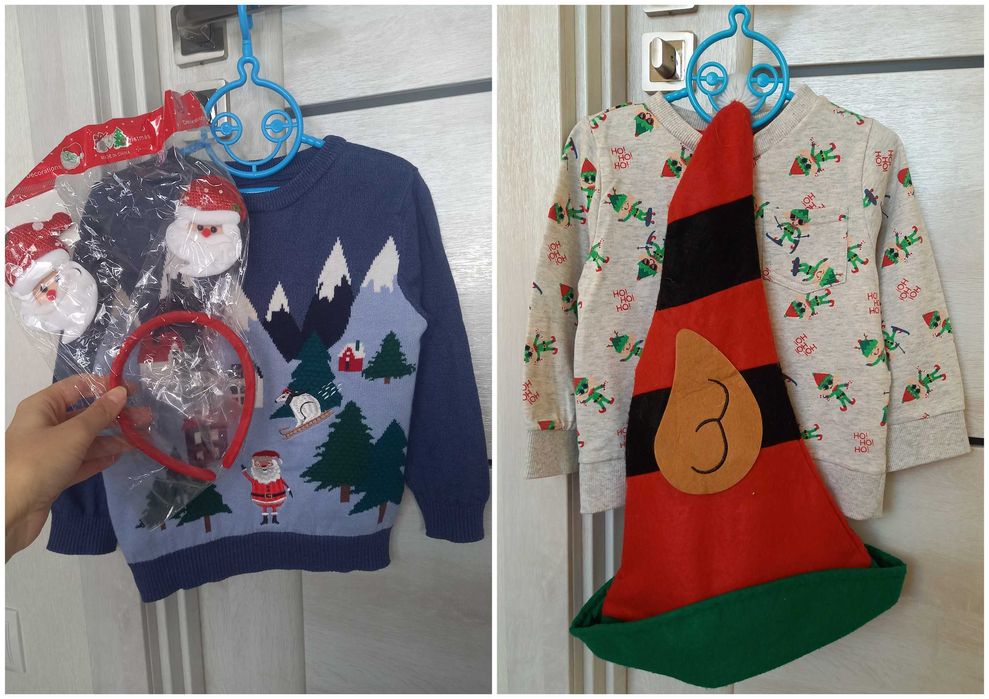 Новорічний светр світшот кофта і аксесуар для хлопчика 2-3 роки 92-98