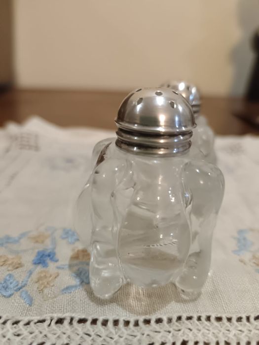 Saleiro e pimenteiro em cristal e prata