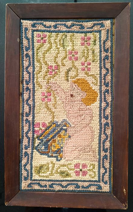 Quadro Vintage em Tapeçaria de Arraiolos – Ponto Contado em Lã Natural