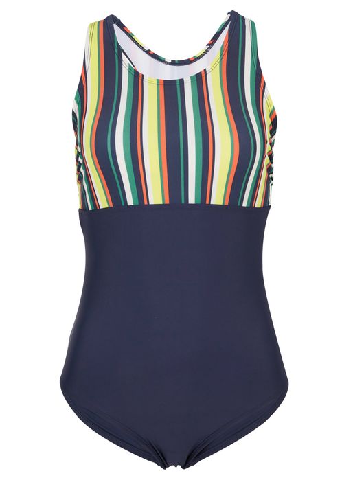 B.P.C Kostium kąpielowy granatowy z kolorowymi paskami ^40