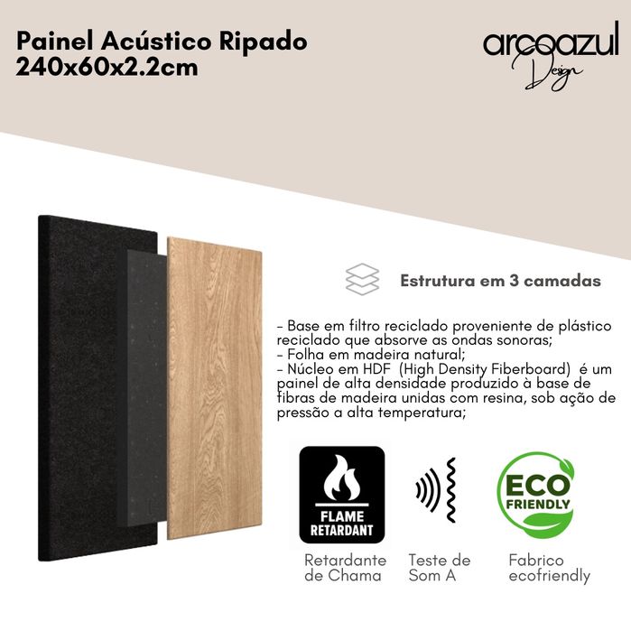 Painel Acústico Accupannel - 6 cores - 240x60x2.2cm By Arcoazul
