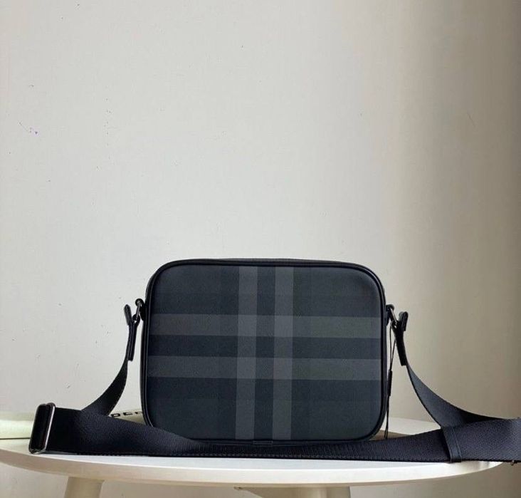 Сумка Burberry Muswell Check шкіряна чоловіча мужская чорна канва