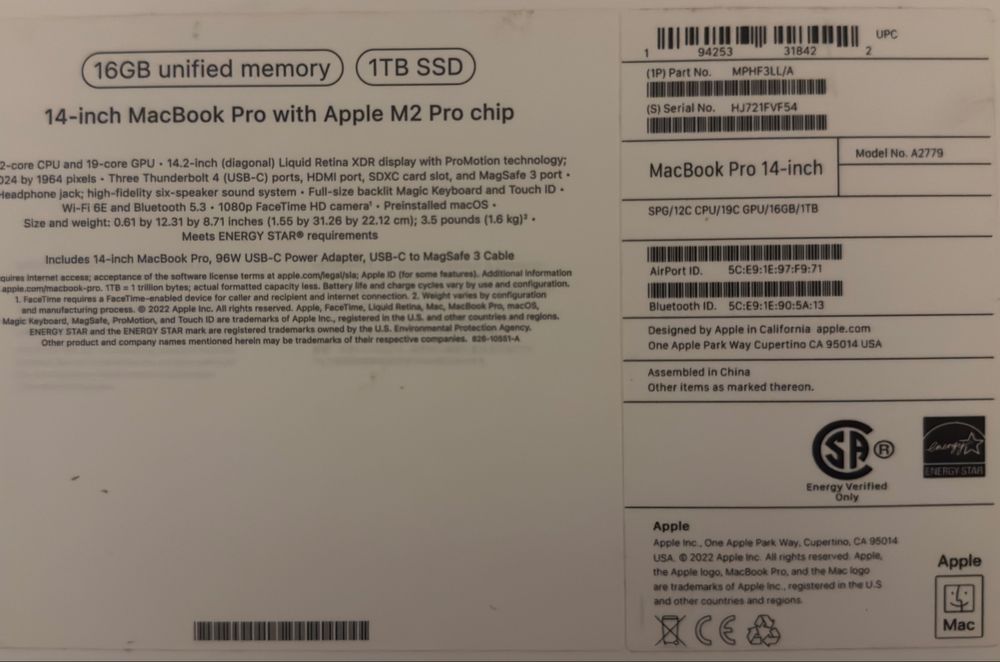 Macbok pro 14 M2 pro (12/19) 16Gb 1Tb - uszkodzona matryca