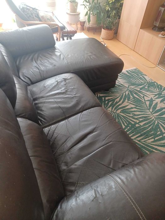 Sofá em pele Chateau d'Ax 3 lugares com chaise long e relax eléctrico