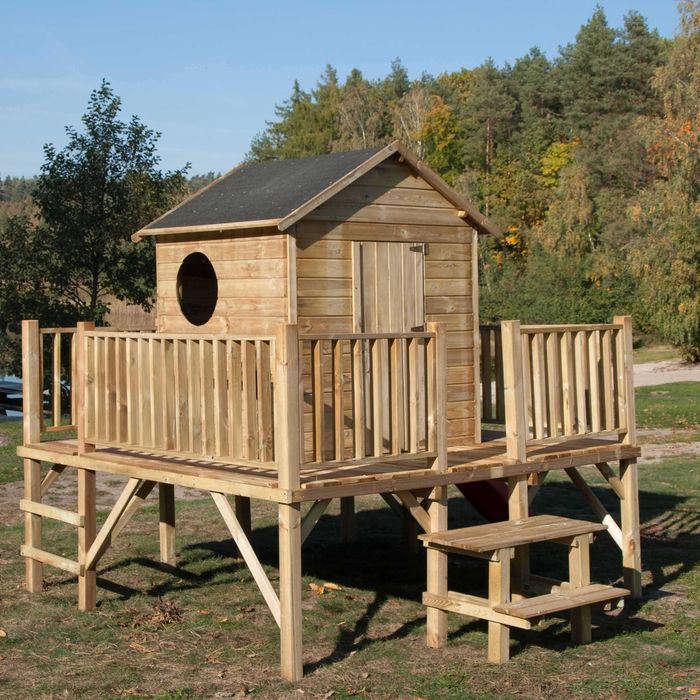 NOWY Drewniany domek dla dzieci ogrodowy IMPREGNOWANY 225x175x315 cm na platformie