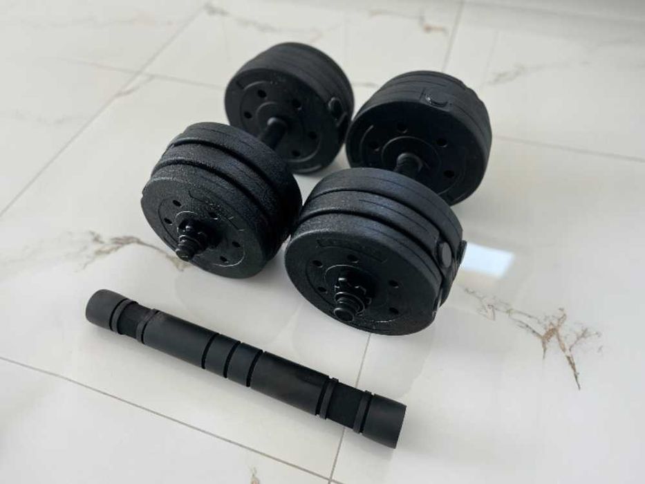 MEGA Hantle hantelki bitumiczne zestaw 20kg 2w1 2x10kg + gryf sztanga