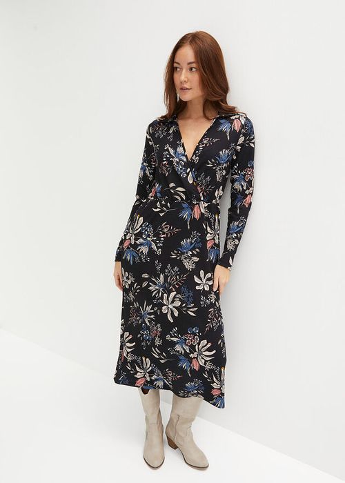 B.P.C czarna sukienka midi w kolorowe kwiaty r.36/38