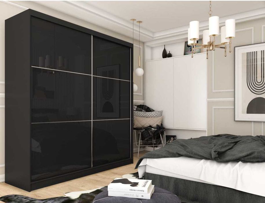 Szafa duża przesuwna ze szkłem lacobel 200cm do sypialni