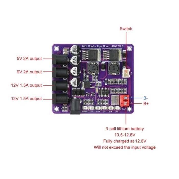 Плата UPS ДБЖ для роутера 4-порти 5V/9V/12V 40W (3S 18650)