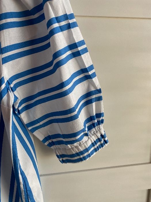 Bluzka H&M w paski biały niebieski szerokie rękawy 38 bawełna
